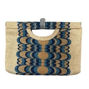 Kim White Woven Clutch Bag Made From Deadstock Vintage Auto Textile Hinged Frame
